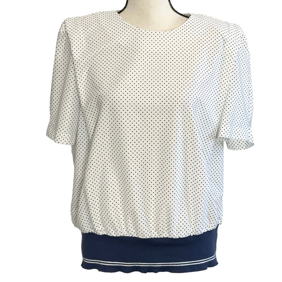 Good Times Blouse L White Polka Dot Vintage - Picture 2 of 8